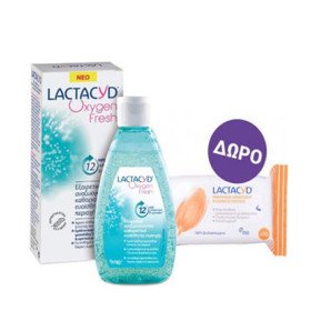 Lactacyd Oxygen Fresh 200ml Αναζωογονητικό Καθαριστικό Ευαίσθητης Περιοχής + ΔΩΡΟ Intimate Wipes 15 Μαντηλάκια Καθαρισμού