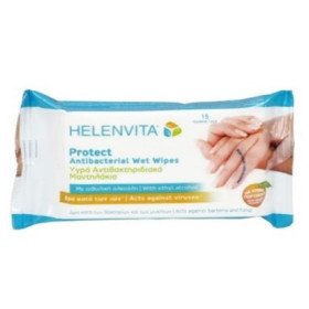 Helenvita Protect Antibacterial Wet Wipes Υγρά Αντιβακτηριδιακά Μαντηλάκια 15 Τεμάχια