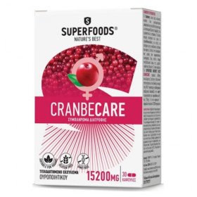 Superfoods Cranbecare 15200mg Συμπλήρωμα Διατροφής για άτομα με επανεμφανιζόμενες λοιμώξεις του Ουροποιητικού Συστήματος, 30caps