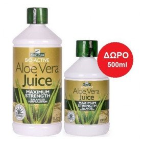 Aloe Pura Aloe Vera Juice Maximum Strength 100% Φυσικός Χυμός Αλόης,1000ml & ΔΩΡΟ Aloe Vera Juice Maximum Strengt, 500 ml