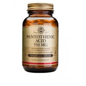 Solgar Pantothenic Acid 550mg Συμπλήρωμα Διατροφής Για Άτομα Με Υψηλά Ποσοστά Άγχους & Κόπωσης 50 φυτικές κάψουλες